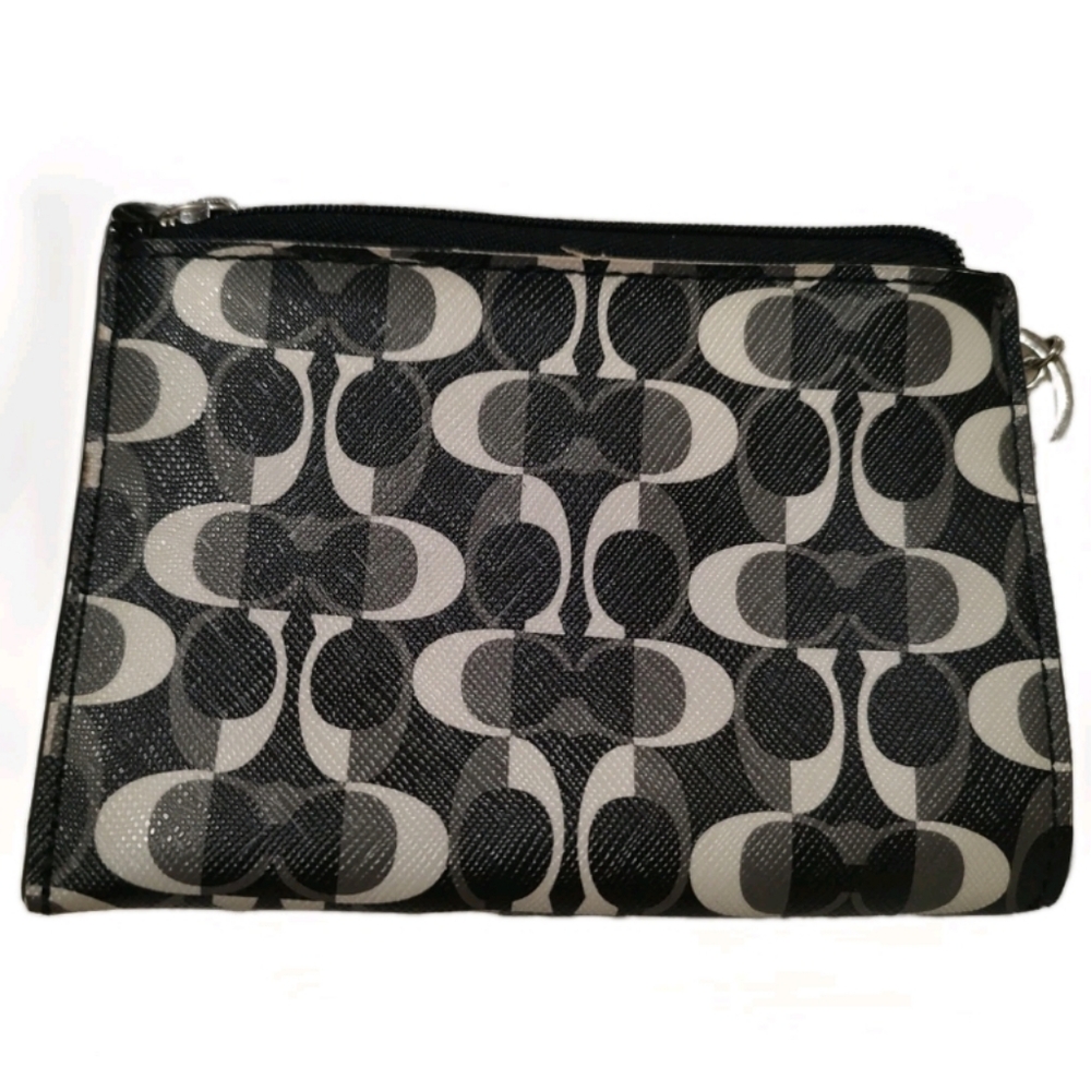 COACH Peyton Dream C Medium Skinny Small Wallet Black & White w/Key Ring - Picture 3 of 7